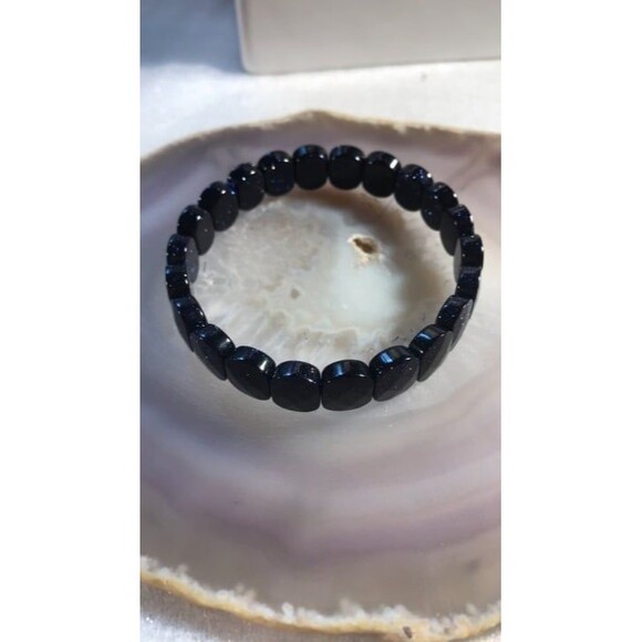 Blue Sandstone Stretch Bangle Bracelet - Picture 2 of 4